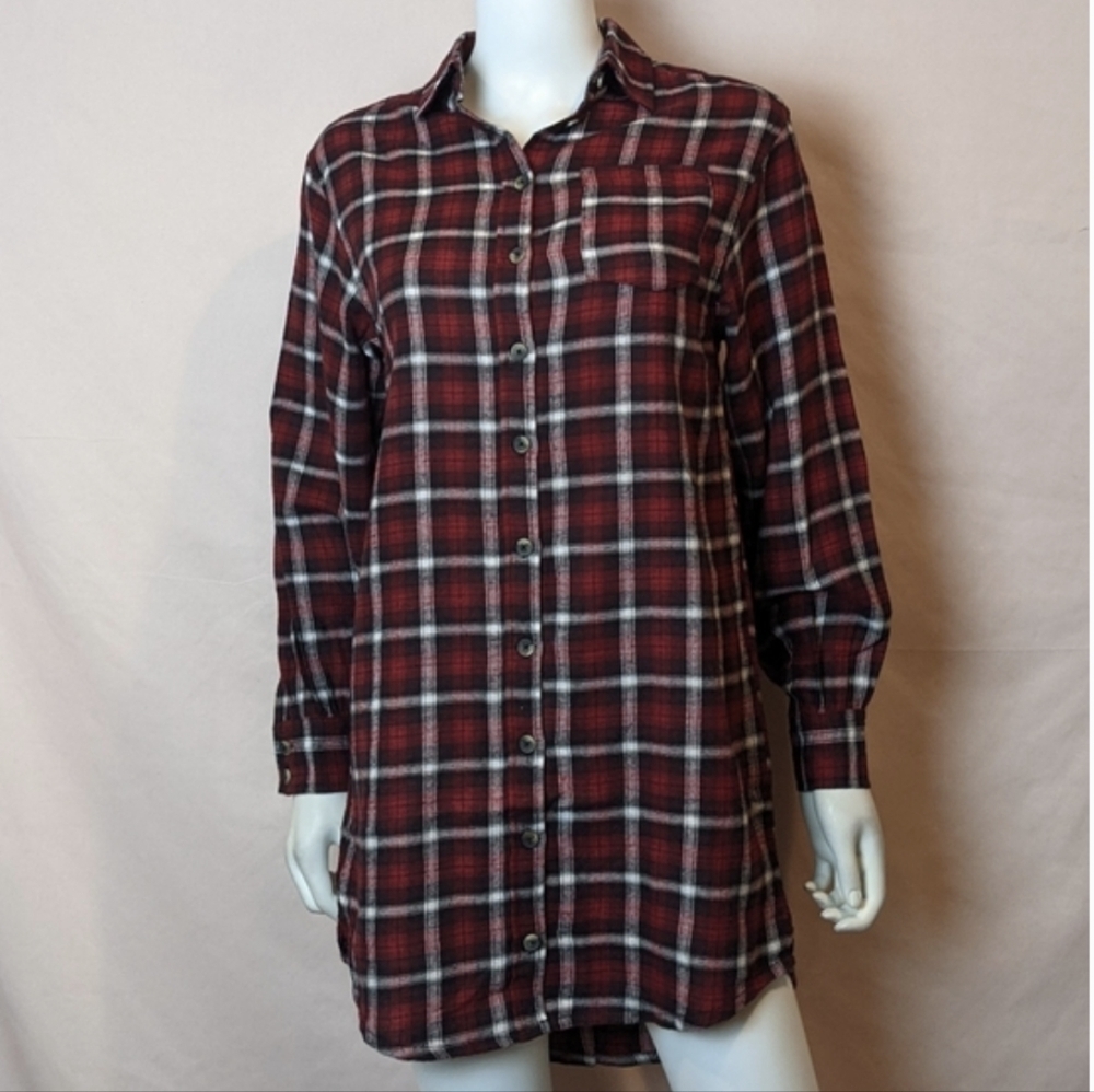 Brave Soul Red and Black Plaid Flannel Long Sleeve Button Up Shirt Dress Size XS